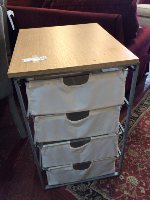 Cream Cloth/Wood 4 Drawer Cabinet