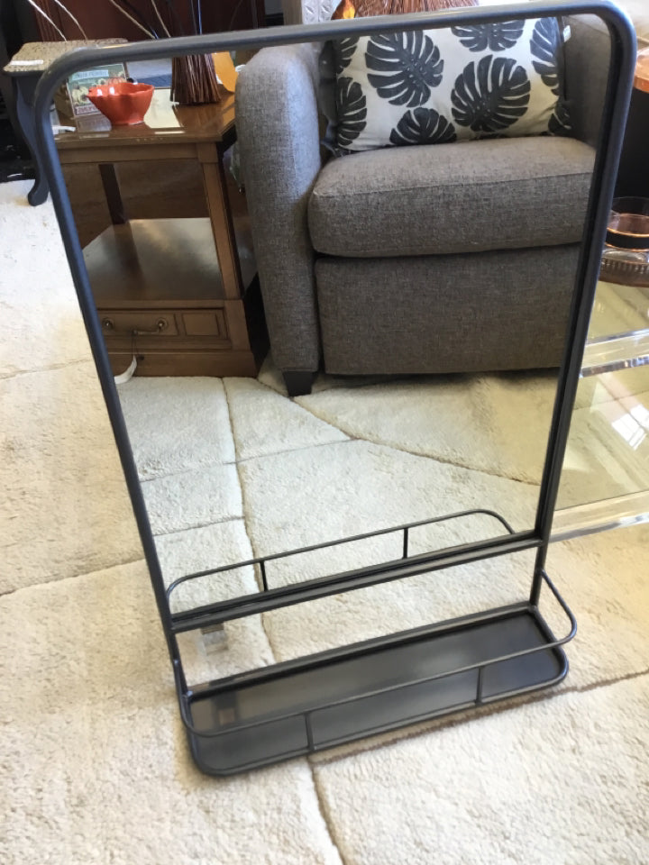Modern Gray Metal w/Shelf Mirror
