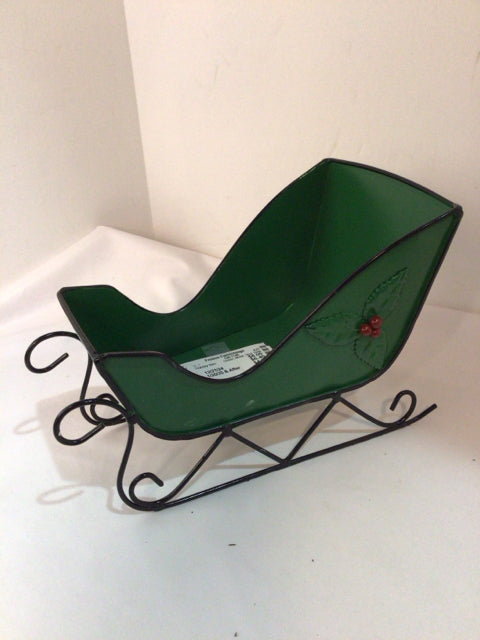 Green Metal Sled Holiday Item