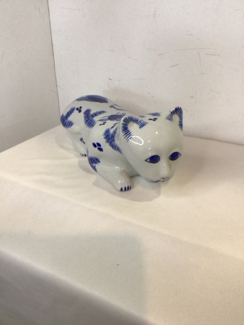 Blue/White Ceramic Cat Figurine