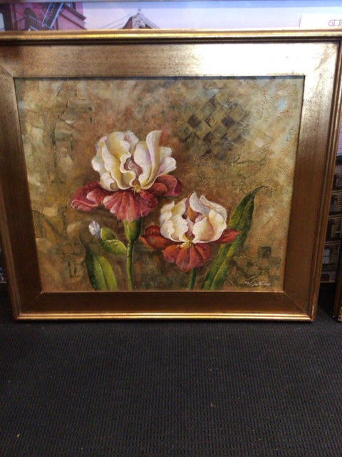 Original Painted Canvas Floral Gold Frame Framed Art