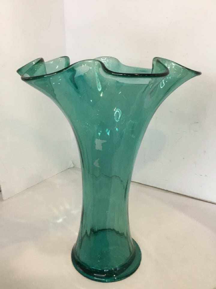 Blue Glass Wavy Vase