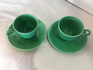 Fiesta Cups/Saucers Green Stoneware Pair Cup Set