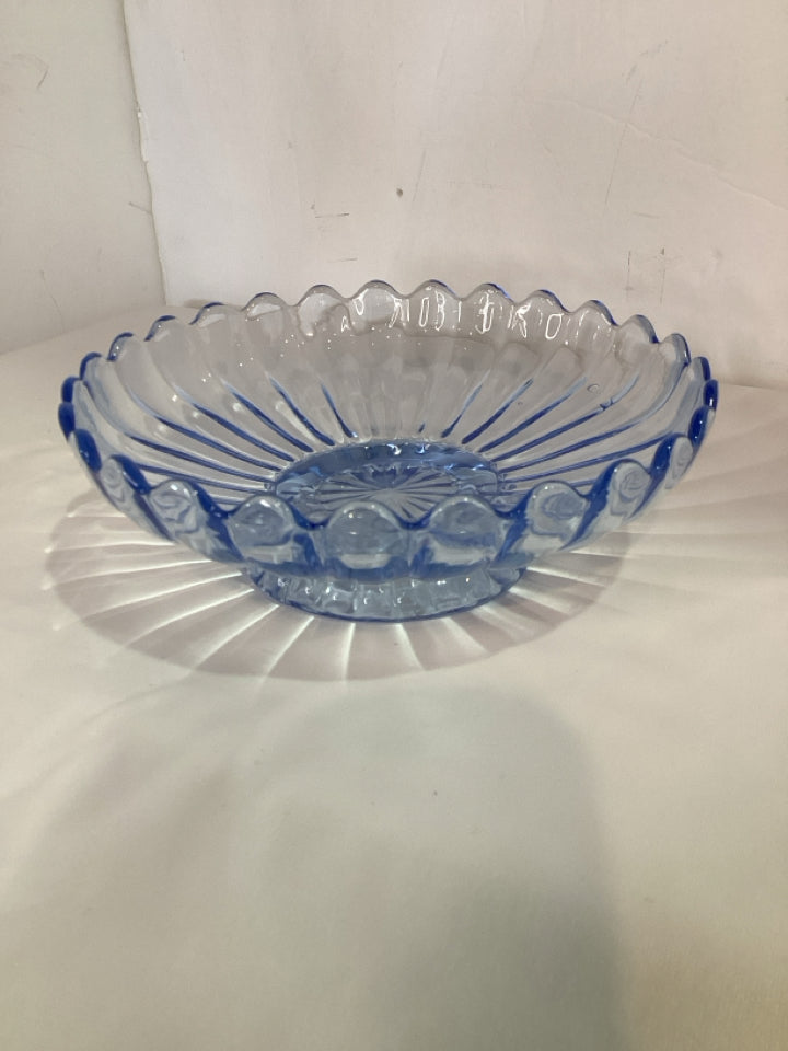 Vintage Blue Glass Footed Bowl