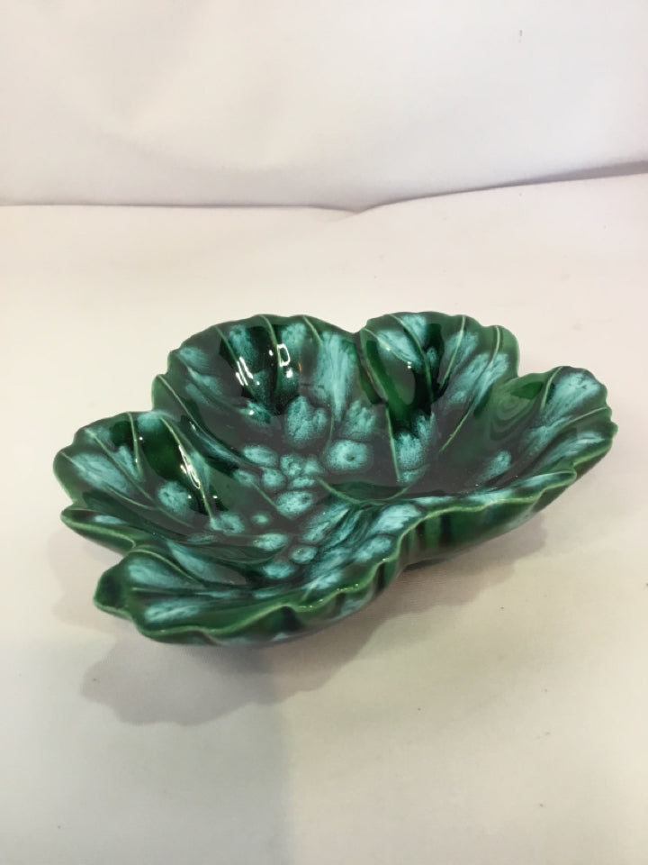 Vintage Fall Blue/Green Ceramic Leaf Bowl