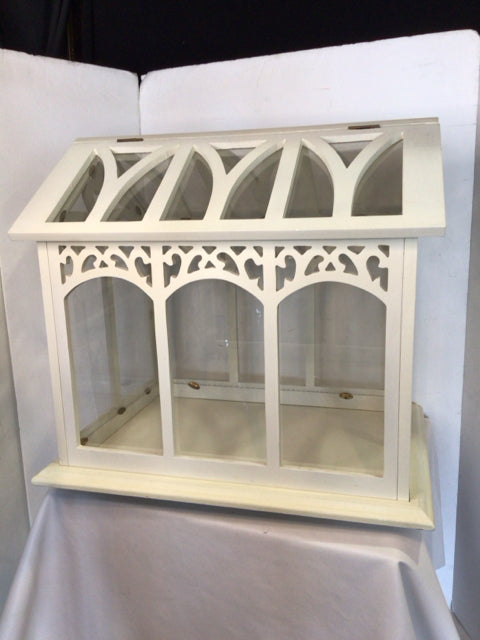 2 Piece White Wood House Terrarium