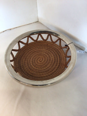 Silver/Brown Metal/Wicker Bowl