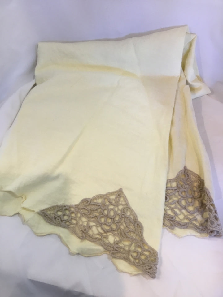 Vintage Yellow Linen Round Tablecloth