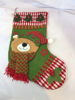 Stocking Red/Green Felt Bear Holiday Item