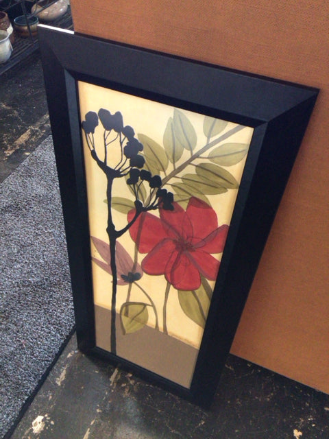 Signed Red/Green Flower Framed Art