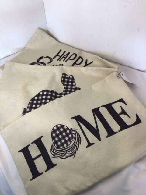 Set of 3 Black/Cream Cotton Easter Pillow Cover
