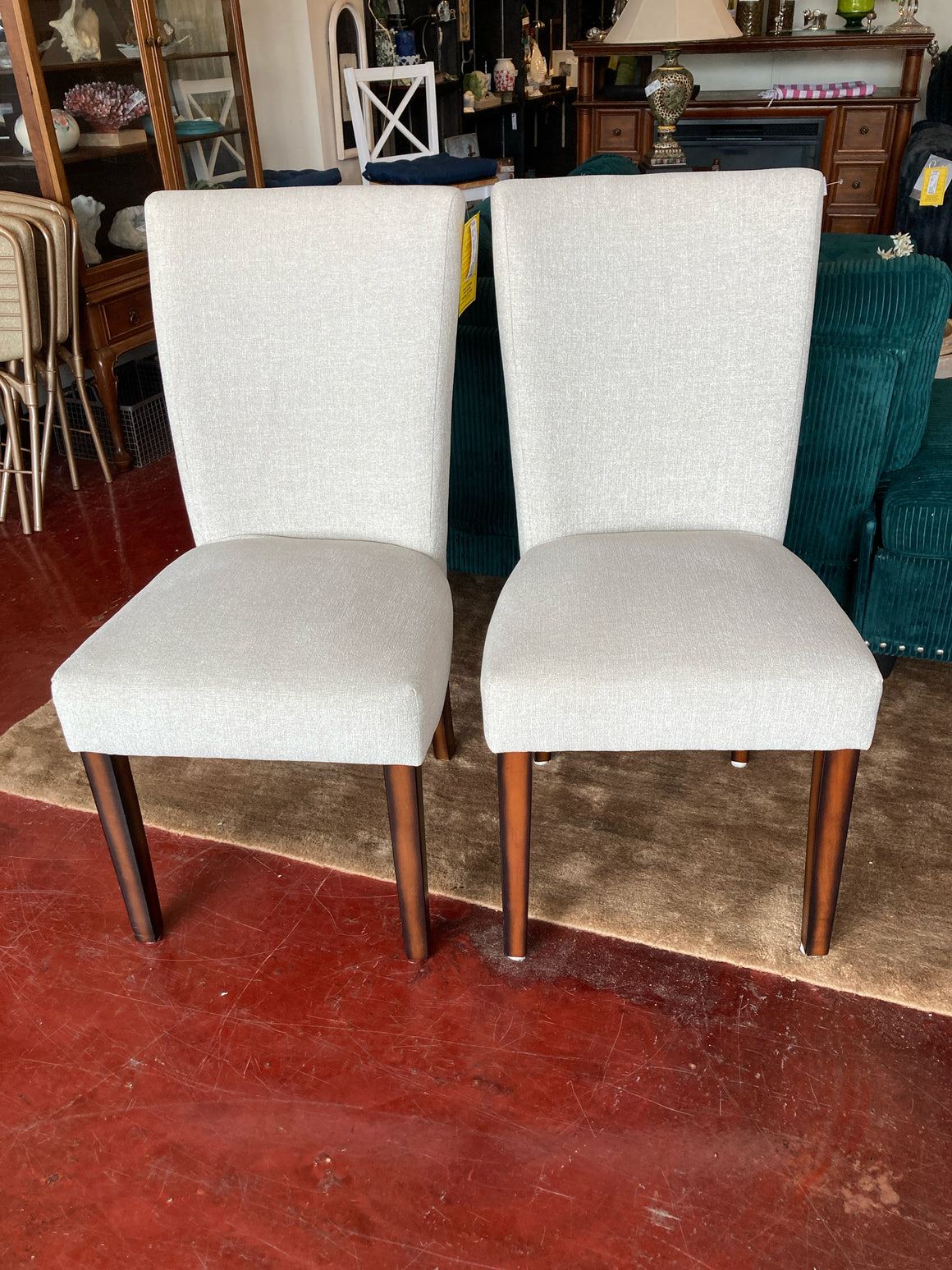 Pair Upholstered Wood Armless Cream Chair