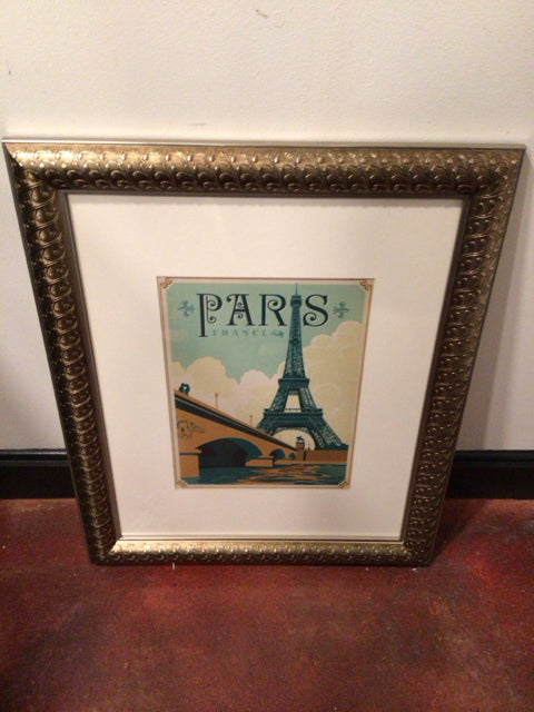 Blue/Brown Eiffel Tower Paris Framed Art
