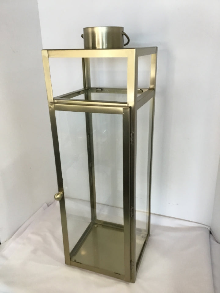 Pottery Barn Brushed Gold Metal/Glass Lantern