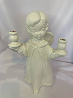 Candle Holder White Ceramic Angel Holiday Item