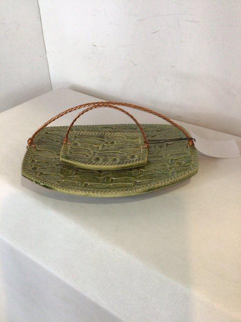 Pair Green Ceramic Fish Platter