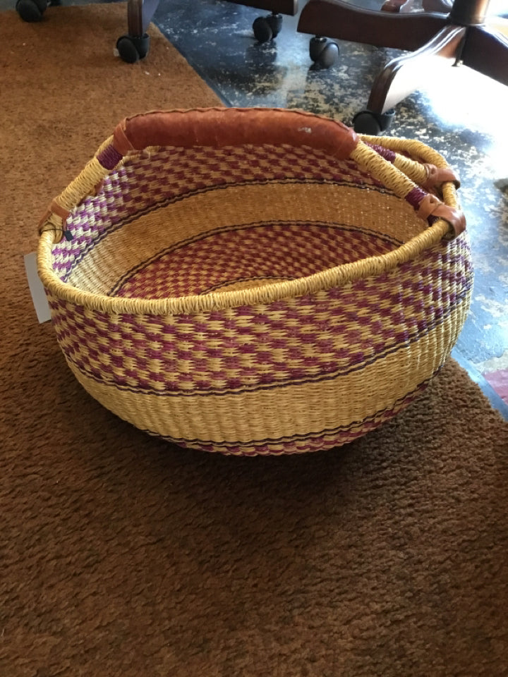 African Multi-Color Round Handled Basket