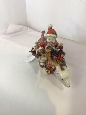 Figurine White/Multi Ceramic Polar Bear Snowman Holiday Item