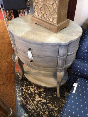 Wood 2 Drawers Oval Gray Nightstand