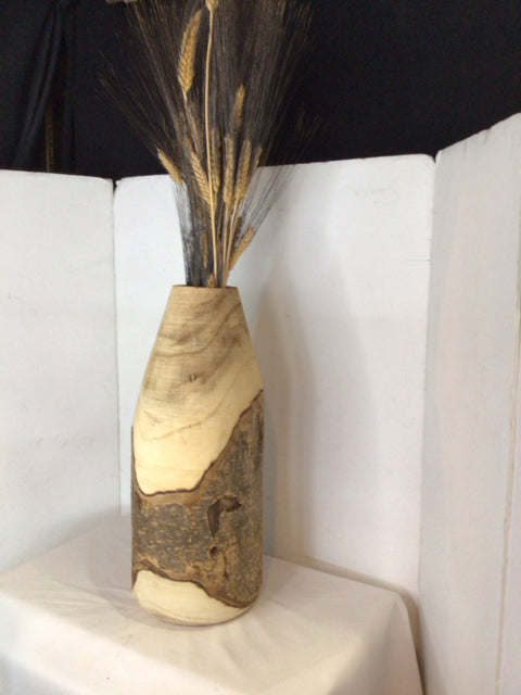 Carved Natural Wood Wheat Vase