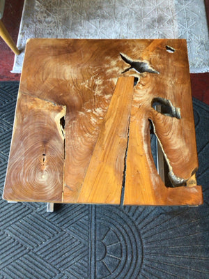 Teak Side Wood/Metal Brown/Silver Table