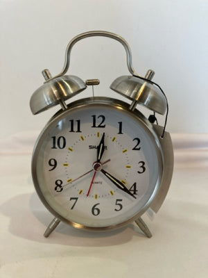 Sharp Vintage Alarm Silver Metal Battery Operated Clock