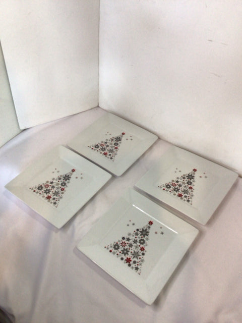 Food Network Christmas White/Red Ceramic Plate Set of 4 Holiday Item