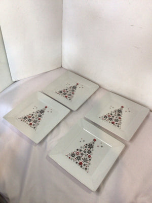 Food Network Christmas White/Red Ceramic Plate Set of 4 Holiday Item