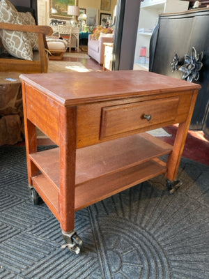 Side Wood 2 Shelf 1 Drawer Brown Table