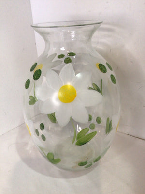 White/Green Glass Daisy Vase