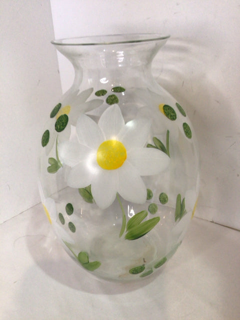 White/Green Glass Daisy Vase