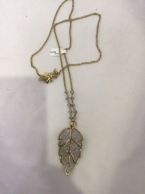 Gold/white Leaf Pave Necklace