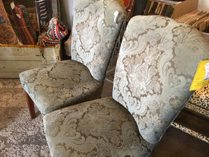 Arhaus Pair Chenille Paisley Armless Green Chair