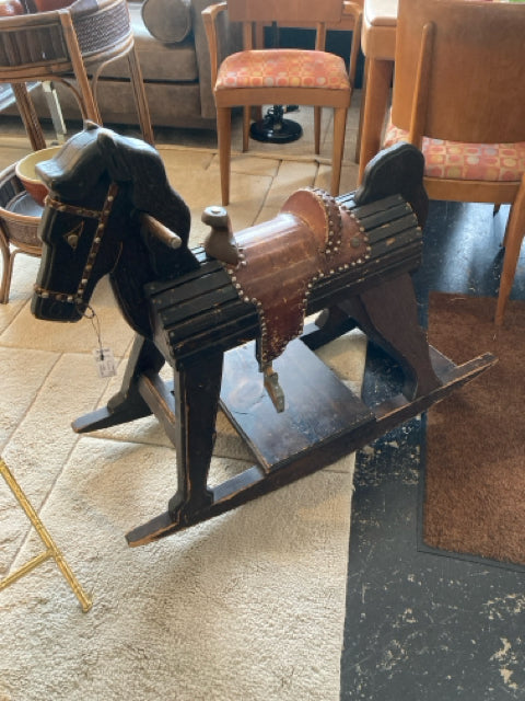 Antique Wood Brown Horse Rocking Rocking Horse
