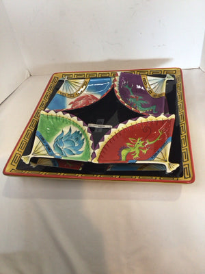 Clay Art Oriental Black/Multi Ceramic 5 Piece Set Serving Dish