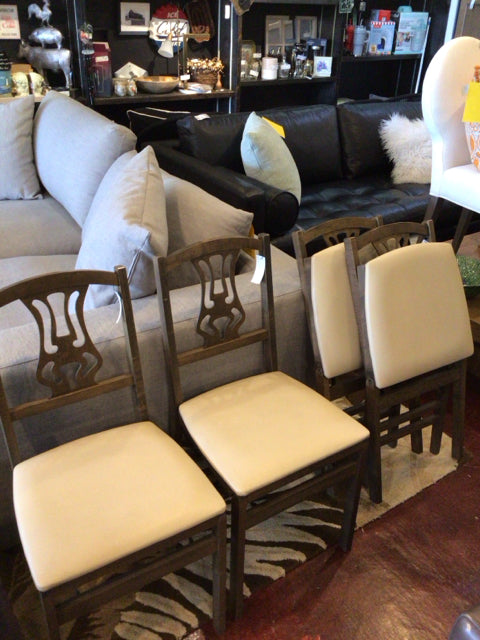 Set of 4 Wood Upholstered Seat Folding Brown/Cream Chair