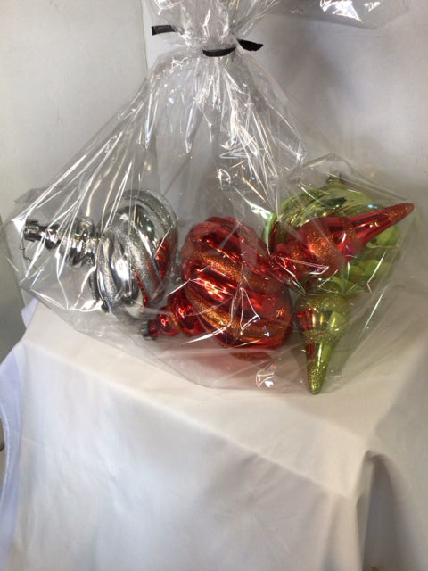 Set of 3 Red/Silver Glass Ornaments Holiday Item