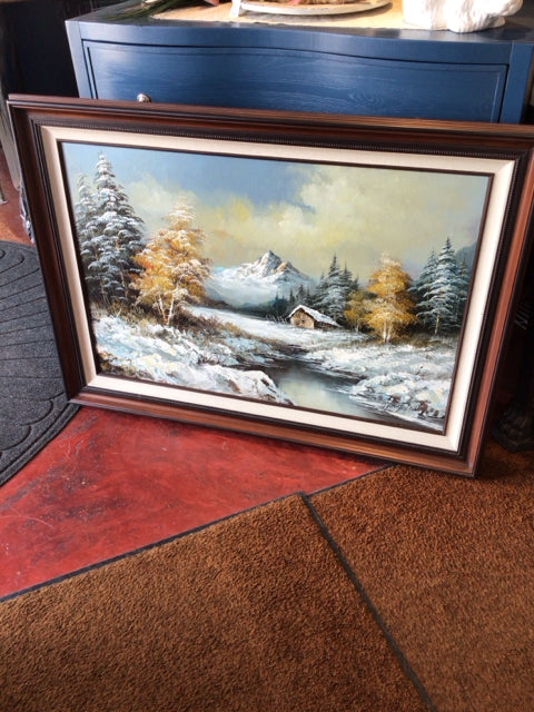 Vintage Blue/White Landscape House Framed Art