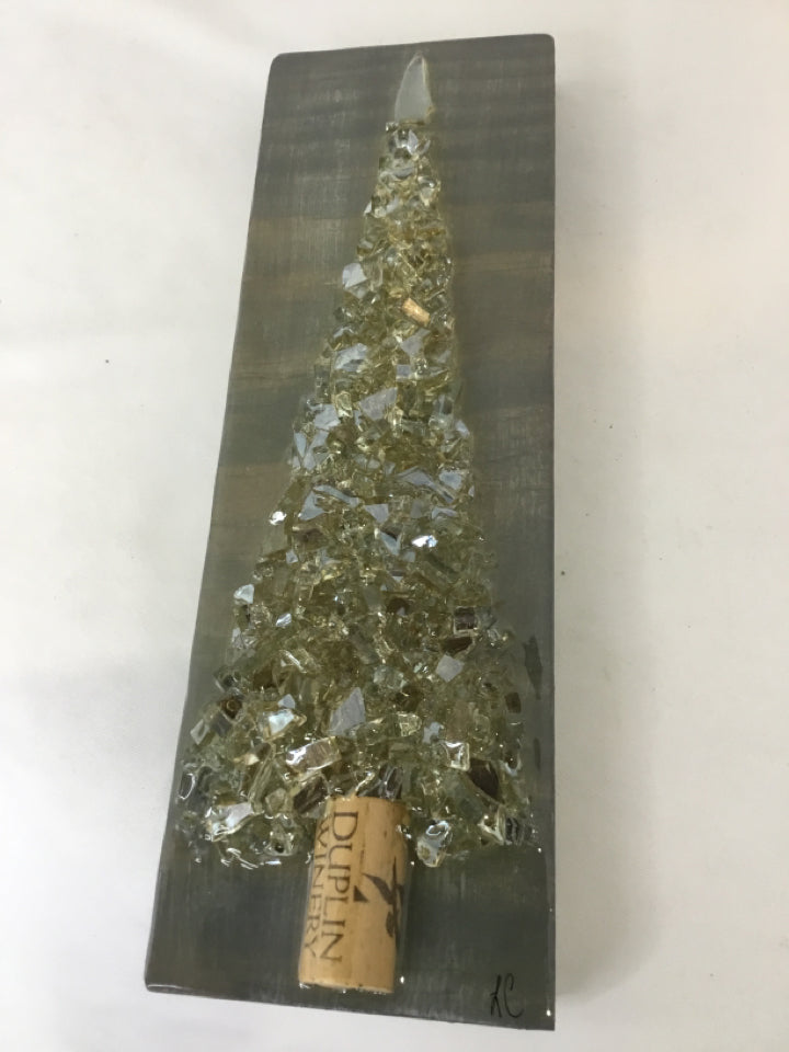 Wall Decoration Gray Wood/Glass Tree Holiday Item