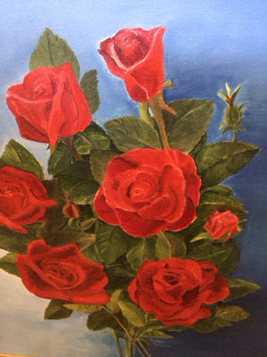 Signed Red/Green Oil painting Roses Framed Art