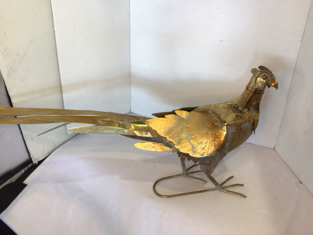 Gold Metal Pheasant Sculpture