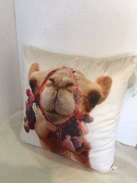 Brown/Cream Polyester Llama Pillow