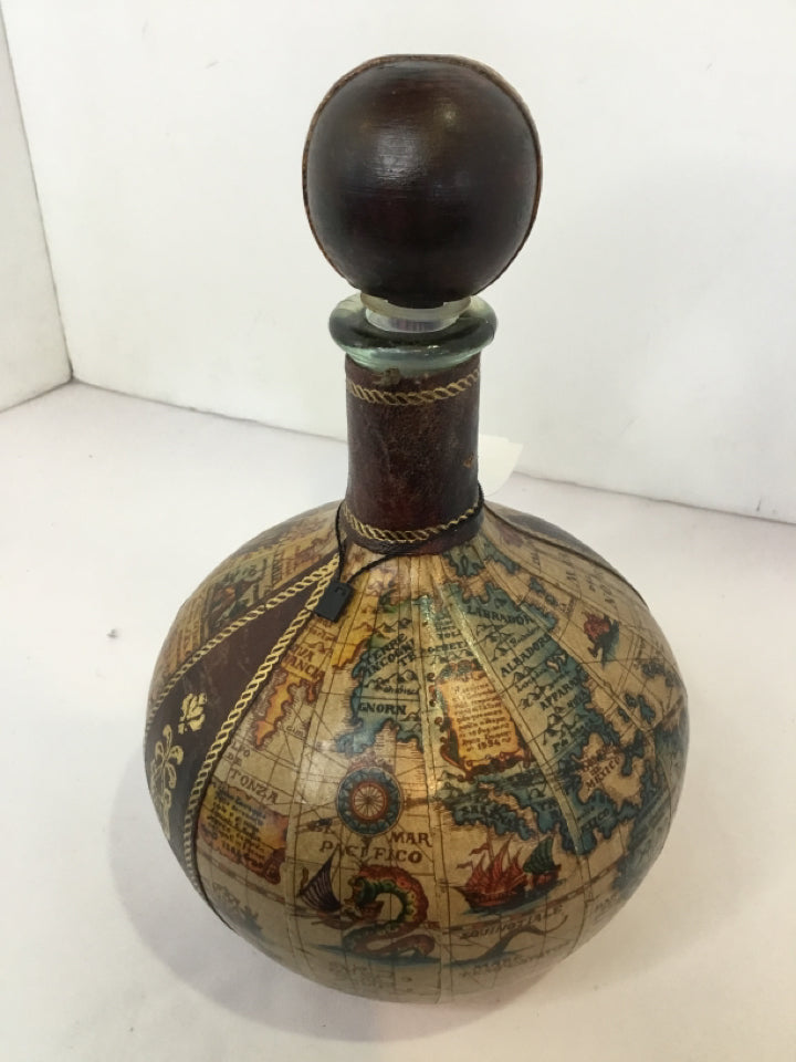 Brown/Multi Leather Map Decanter