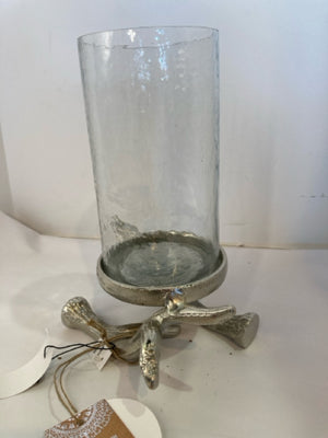 Candle Holder Silver Metal/Glass Pillar Holiday Item