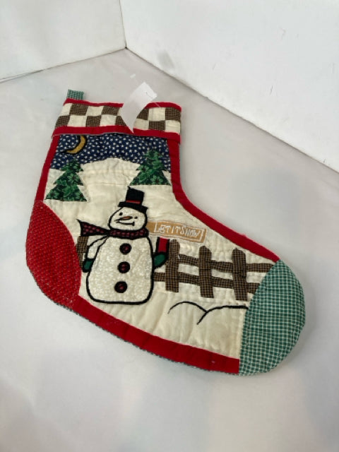 Stocking Red/white Quilted Snowman Holiday Item