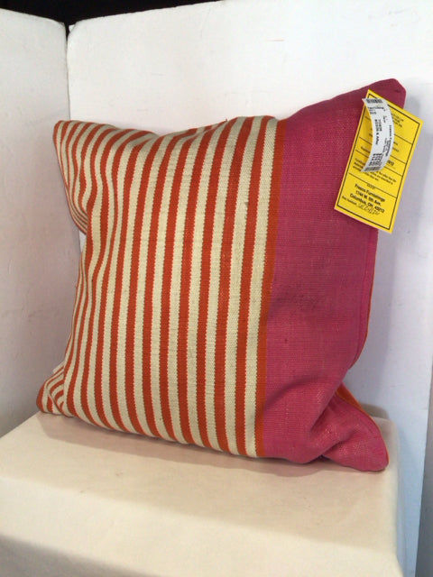 Kate Spade Pink/white Down Cotton Stripe Pillow