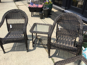 3 Piece Resin Wicker Brown Chair Set