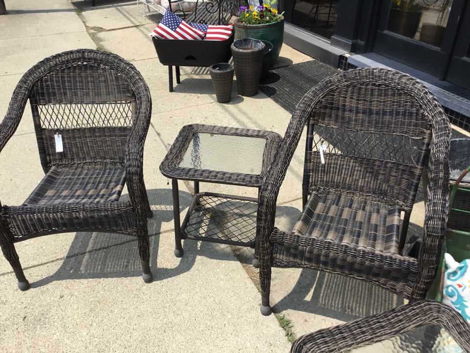 3 Piece Resin Wicker Brown Chair Set