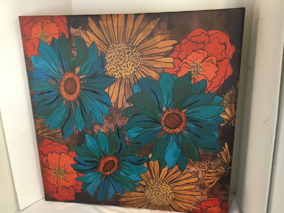 Blue/Red Floral Stretch Canvas Art