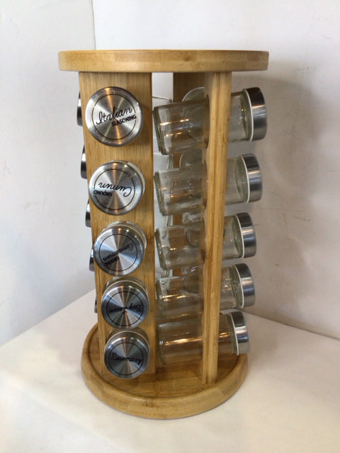 Spinning Wood/Glass Spice Box/Rack